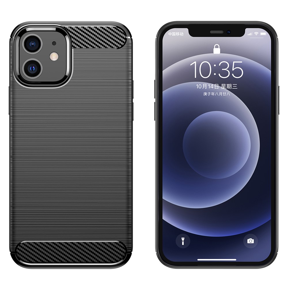 Carbon Fiber Brushed Texture Anti-fall Protection Back Case Flexible TPU Cover for iPhone 12/12 Pro 6.1 inch - Black-9