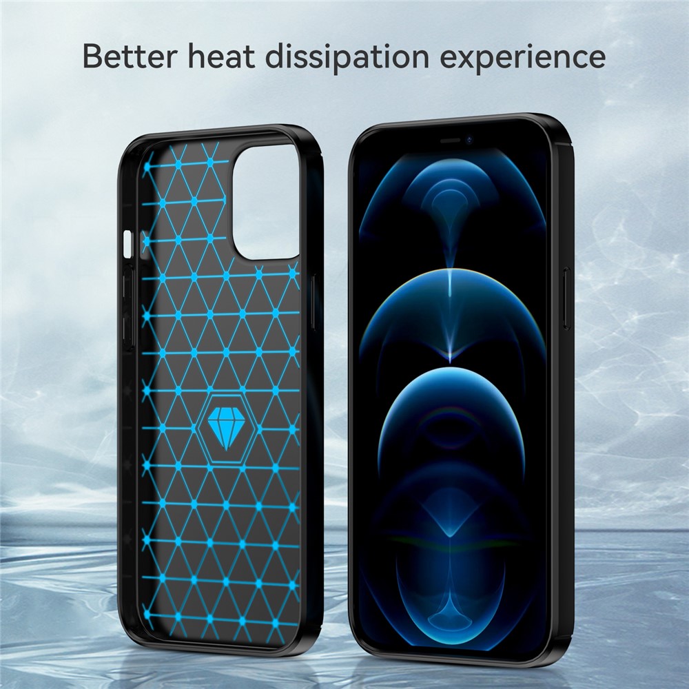 Fingerprint-resistant Carbon Fiber Brushed Texture Back Case Flexible TPU Cover for iPhone 12 Pro Max 6.7 inch - Black-4