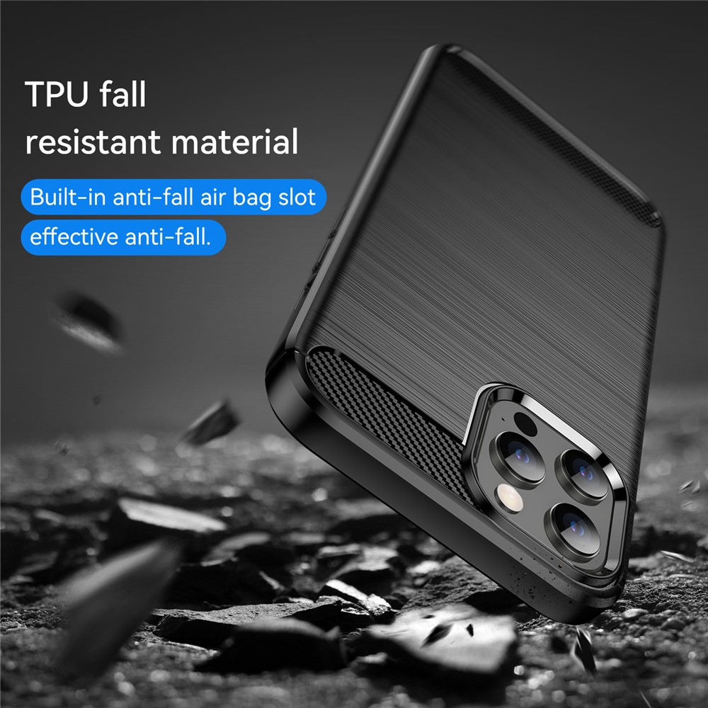 Fingerprint-resistant Carbon Fiber Brushed Texture Back Case Flexible TPU Cover for iPhone 12 Pro Max 6.7 inch - Black-7
