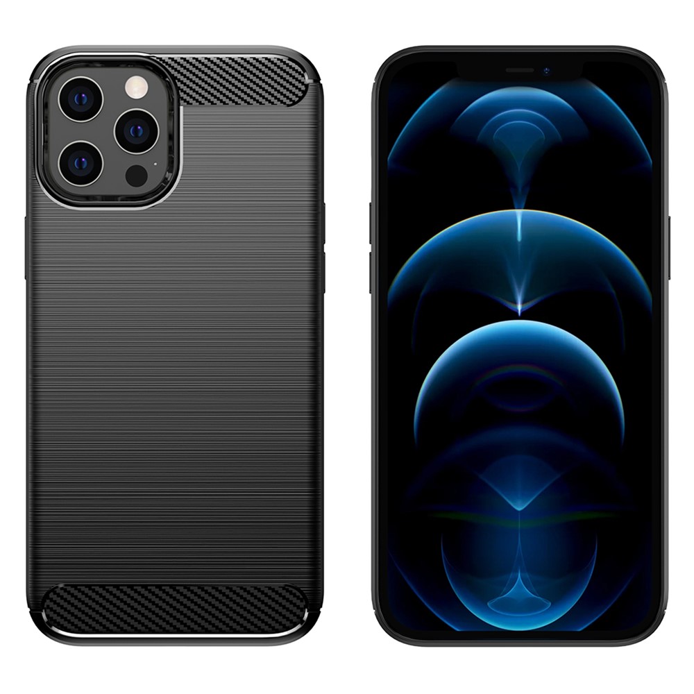 Fingerprint-resistant Carbon Fiber Brushed Texture Back Case Flexible TPU Cover for iPhone 12 Pro Max 6.7 inch - Black-9