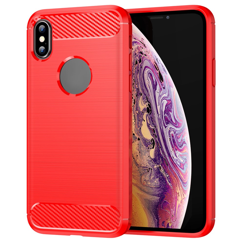 1.8mm Stylish Carbon Fiber Brushed Design Flexible TPU Anti-drop Mobile Phone Cover Case for iPhone XS Max 6.5 inch - Red