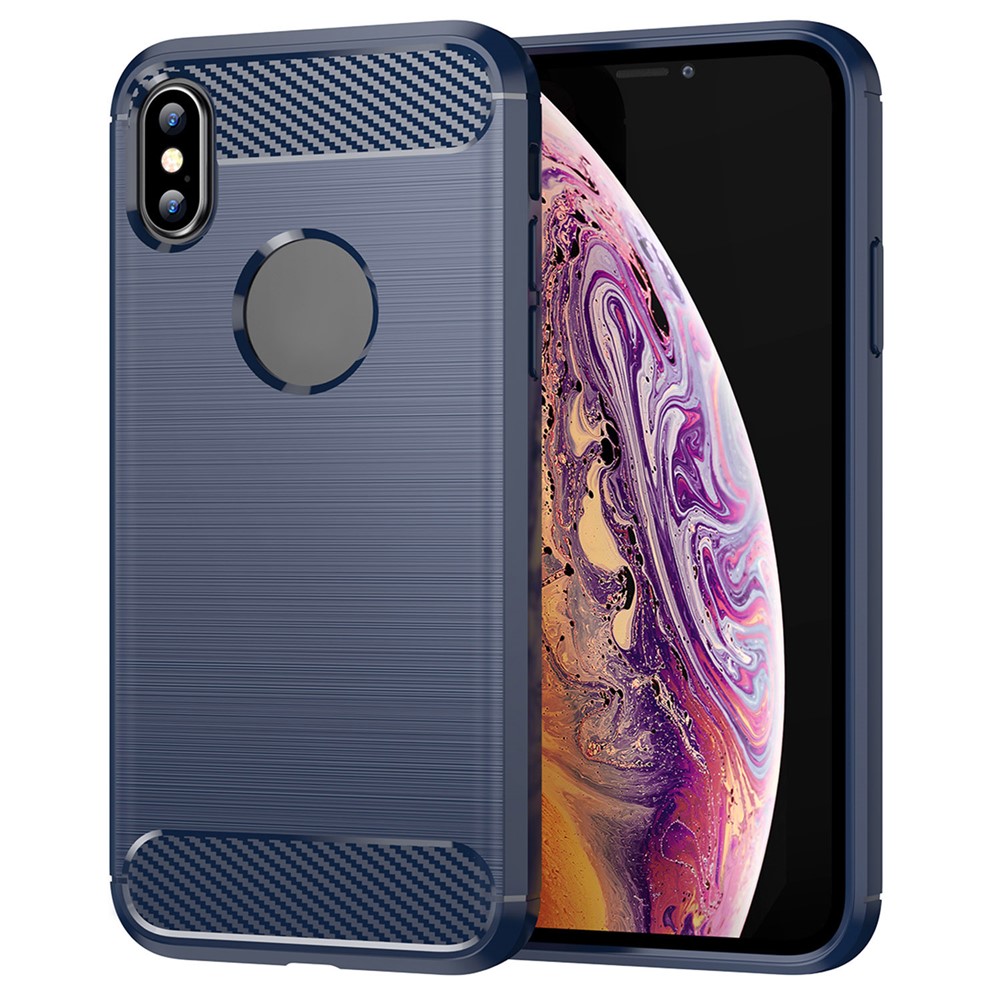 1.8mm Stylish Carbon Fiber Brushed Design Flexible TPU Anti-drop Mobile Phone Cover Case for iPhone XS Max 6.5 inch - Blue
