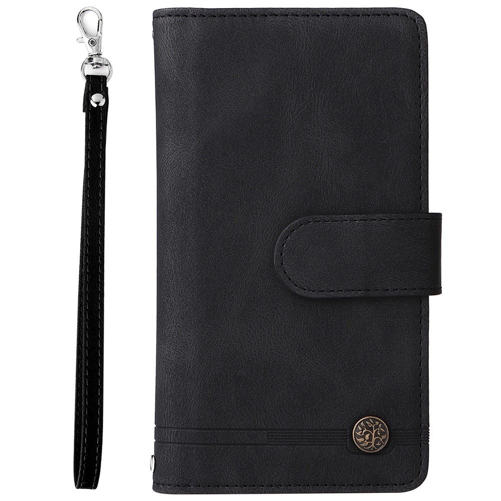 Tree Pattern Hardware Stripes Imprinted Skin-touch Wallet Stand Leather Cover Card Slots Flip Protective Case with Zipper Pocket for iPhone 11 6.1 inch - Black-2