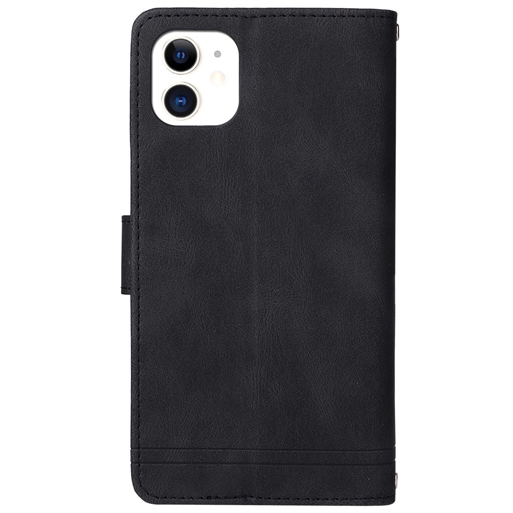 Tree Pattern Hardware Stripes Imprinted Skin-touch Wallet Stand Leather Cover Card Slots Flip Protective Case with Zipper Pocket for iPhone 11 6.1 inch - Black-3