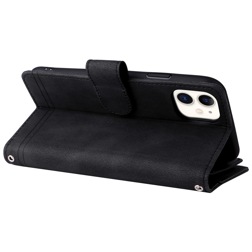 Tree Pattern Hardware Stripes Imprinted Skin-touch Wallet Stand Leather Cover Card Slots Flip Protective Case with Zipper Pocket for iPhone 11 6.1 inch - Black-4