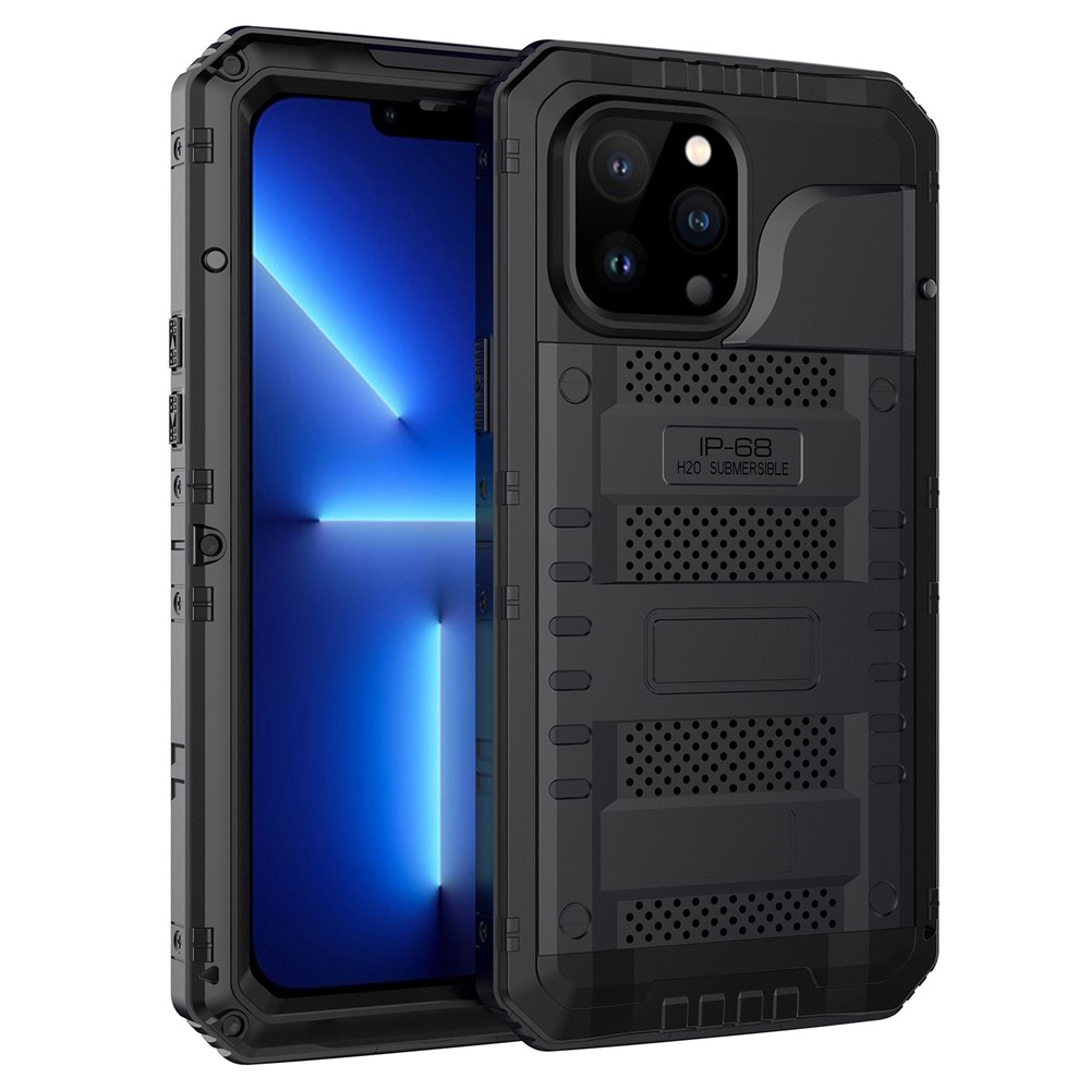 Shockproof Waterproof Dust-proof Drop-roof Silicone + Metal Full Cover Phone Case Hybrid Shell for iPhone 13 Pro Max 6.7 inch - Black-1