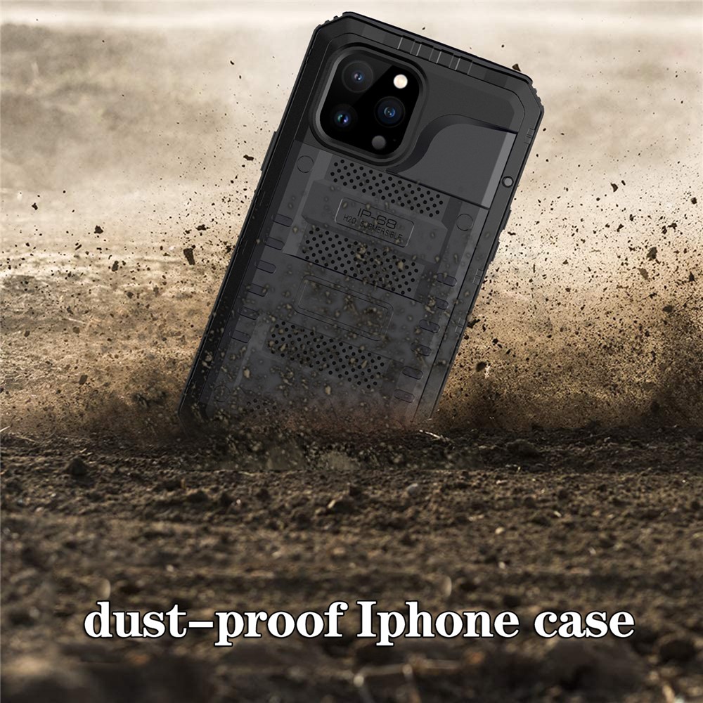 Shockproof Waterproof Dust-proof Drop-roof Silicone + Metal Full Cover Phone Case Hybrid Shell for iPhone 13 Pro Max 6.7 inch - Black-6