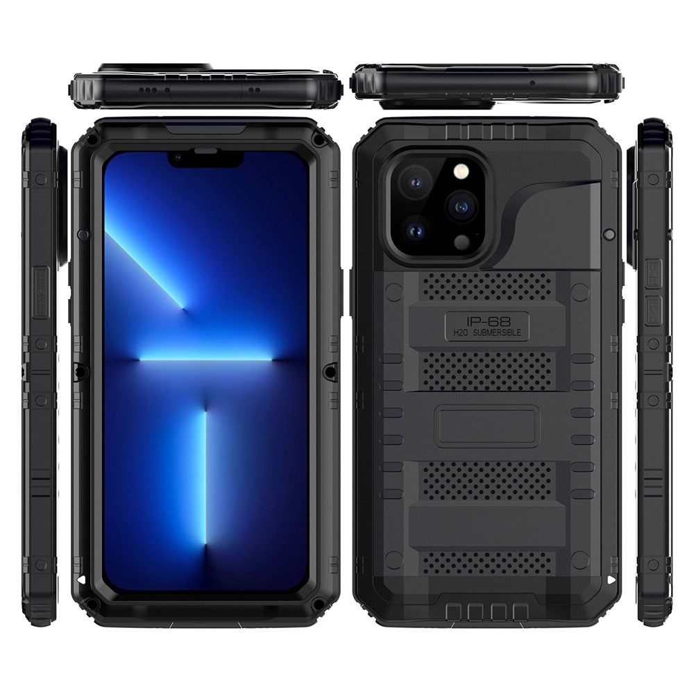 Shockproof Waterproof Dust-proof Drop-roof 360 Degree Full Protection Silicone + Metal Phone Case Shell for iPhone 13 Pro 6.1 inch - Black-10