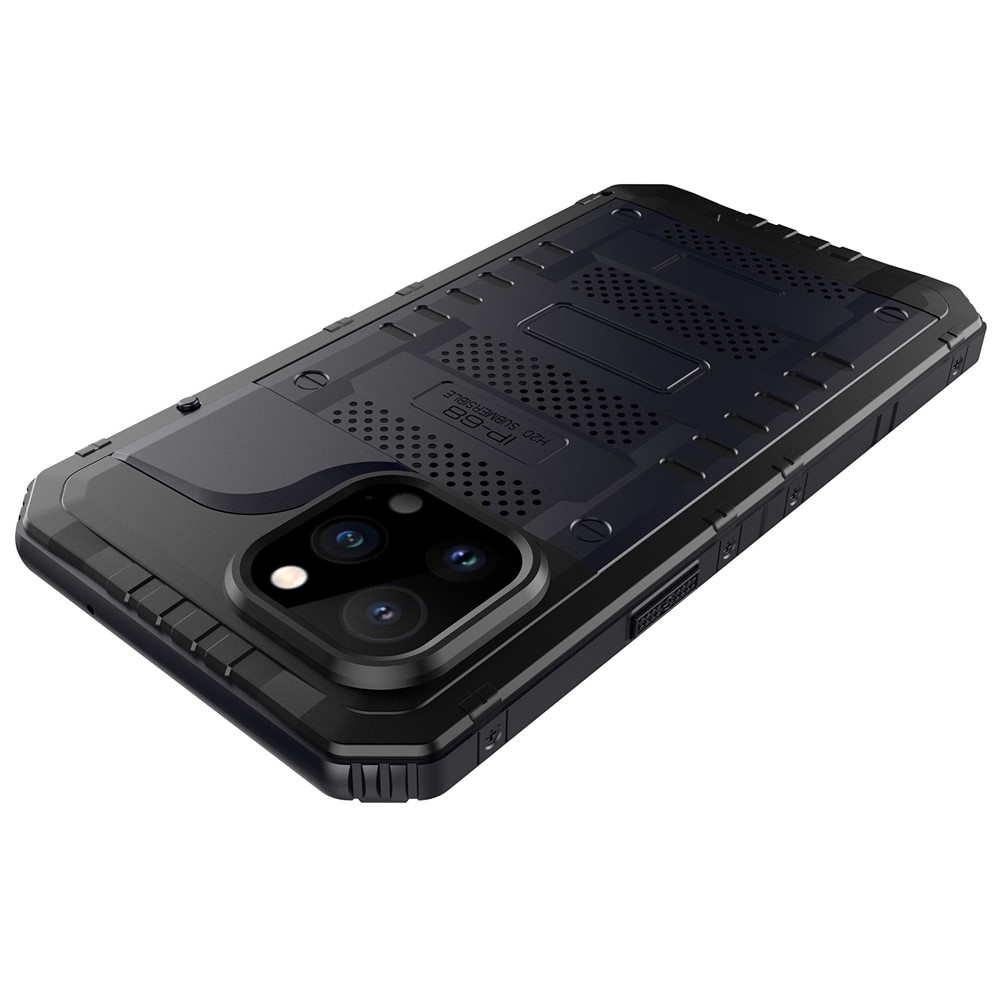 Shockproof Waterproof Dust-proof Drop-roof 360 Degree Full Protection Silicone + Metal Phone Case Shell for iPhone 13 Pro 6.1 inch - Black-2