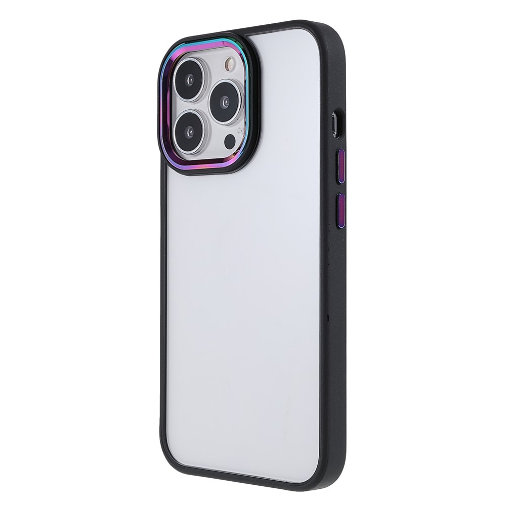 Anti-scratch Multi-color Electroplating Metal Camera Lens Ring Buttons Back Cover TPU + Acrylic Hybrid Case for iPhone 13 Pro 6.1 inch - Black-3
