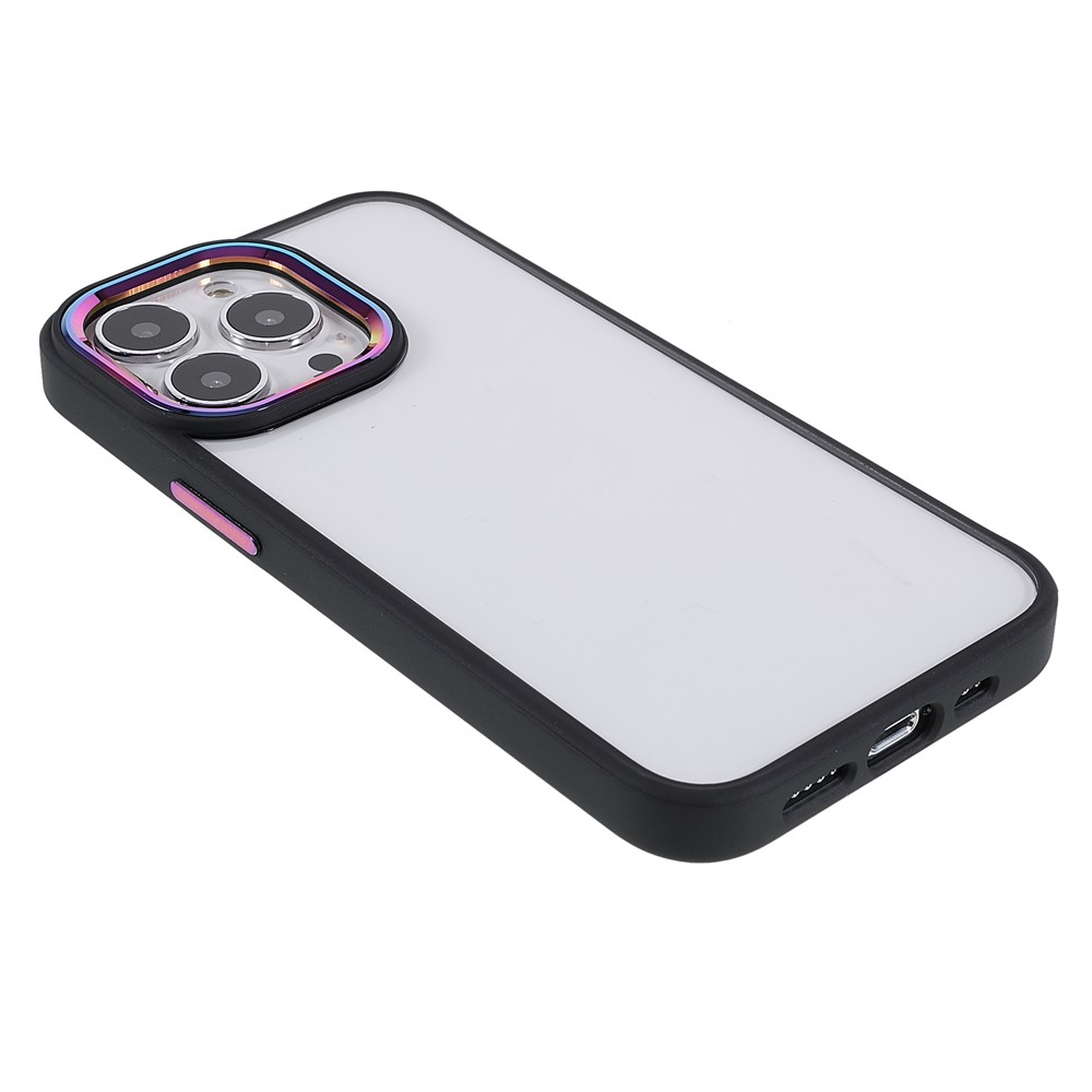 Anti-scratch Multi-color Electroplating Metal Camera Lens Ring Buttons Back Cover TPU + Acrylic Hybrid Case for iPhone 13 Pro 6.1 inch - Black-4