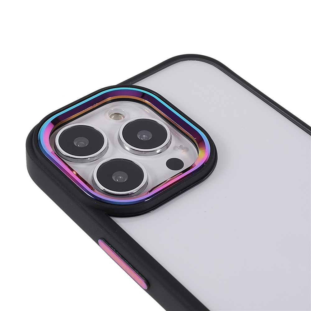 Anti-scratch Multi-color Electroplating Metal Camera Lens Ring Buttons Back Cover TPU + Acrylic Hybrid Case for iPhone 13 Pro 6.1 inch - Black-5