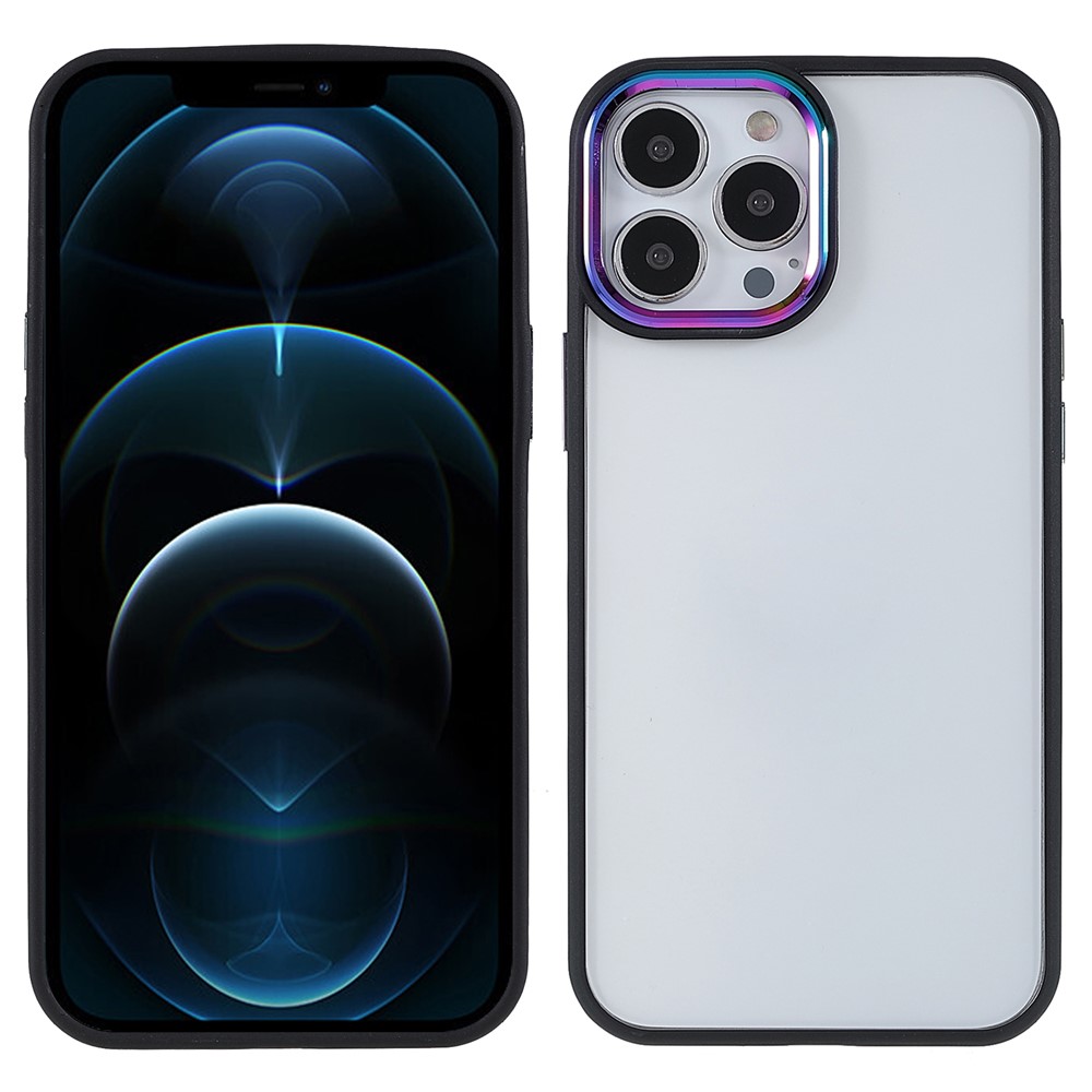 Anti-drop Multi-color Electroplating Metal Camera Lens Ring Buttons Cover TPU + Acrylic Hybrid Back Case for iPhone 12 Pro Max 6.7 inch - Black-1