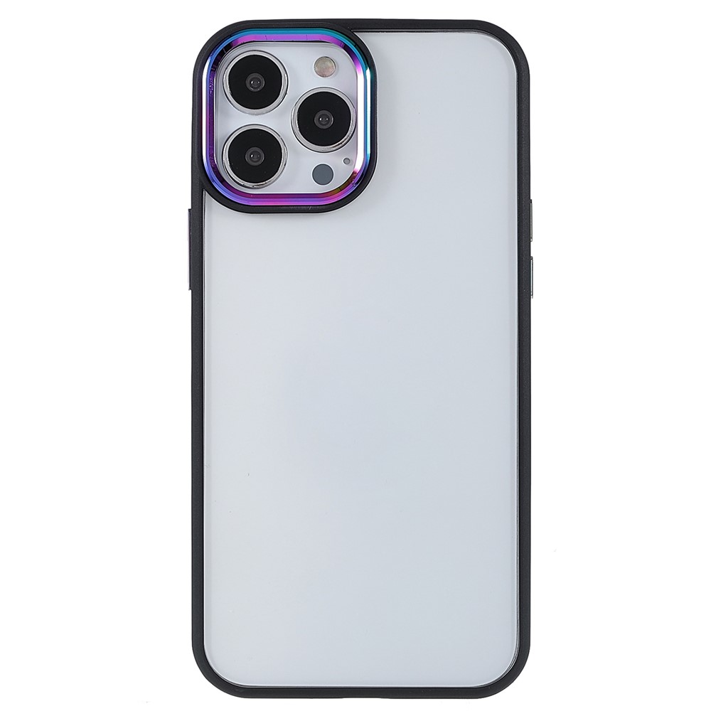 Anti-drop Multi-color Electroplating Metal Camera Lens Ring Buttons Cover TPU + Acrylic Hybrid Back Case for iPhone 12 Pro Max 6.7 inch - Black-2