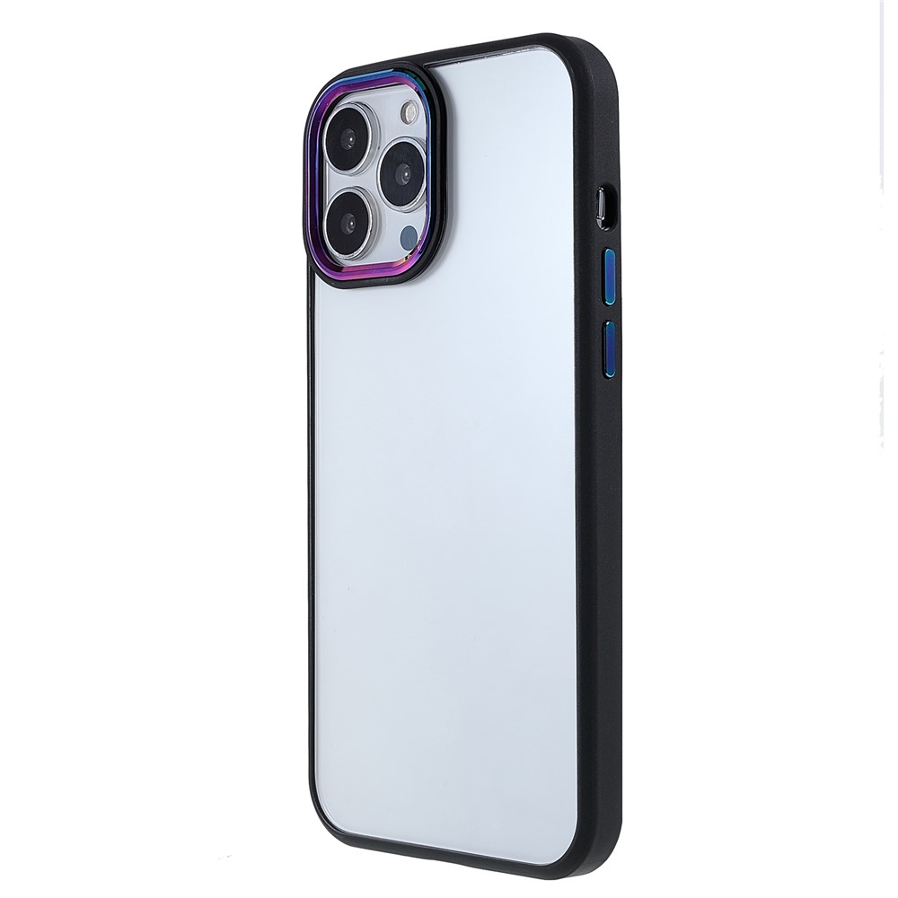 Anti-drop Multi-color Electroplating Metal Camera Lens Ring Buttons Cover TPU + Acrylic Hybrid Back Case for iPhone 12 Pro Max 6.7 inch - Black-3