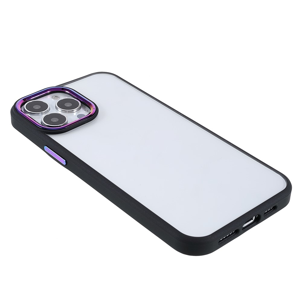 Anti-drop Multi-color Electroplating Metal Camera Lens Ring Buttons Cover TPU + Acrylic Hybrid Back Case for iPhone 12 Pro Max 6.7 inch - Black-4