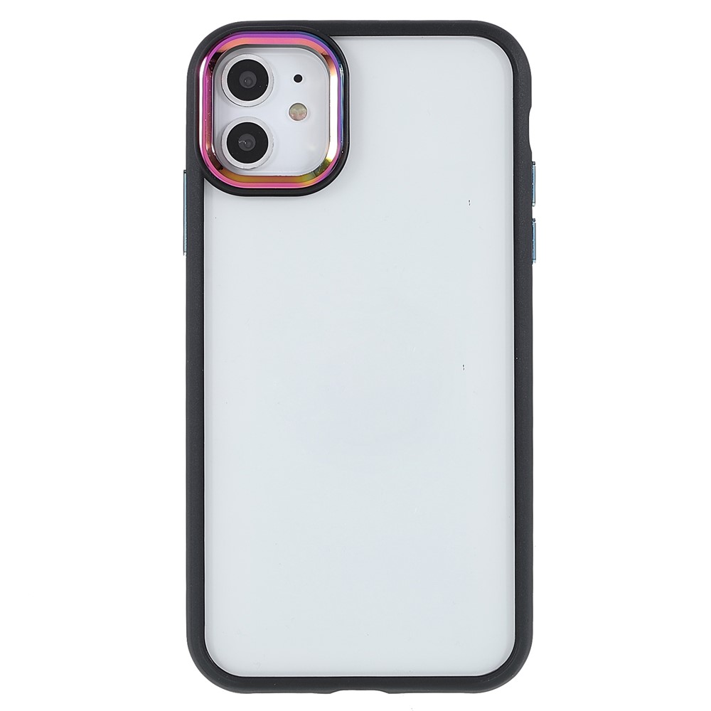 Multi-color Electroplating Metal Camera Lens Ring Buttons Shockproof Back Cover TPU + Acrylic Hybrid Case for iPhone 11 6.1 inch - Black-2