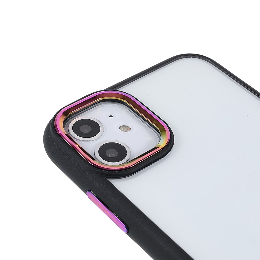 Multi-color Electroplating Metal Camera Lens Ring Buttons Shockproof Back Cover TPU + Acrylic Hybrid Case for iPhone 11 6.1 inch - Black-5
