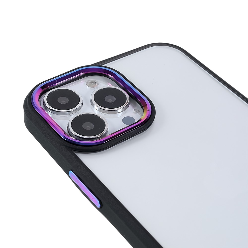 Multi-color Electroplating Metal Camera Lens Ring Buttons Fall-proof Back Cover TPU + Acrylic Hybrid Case for iPhone 12/12 Pro 6.1 inch - Black-6