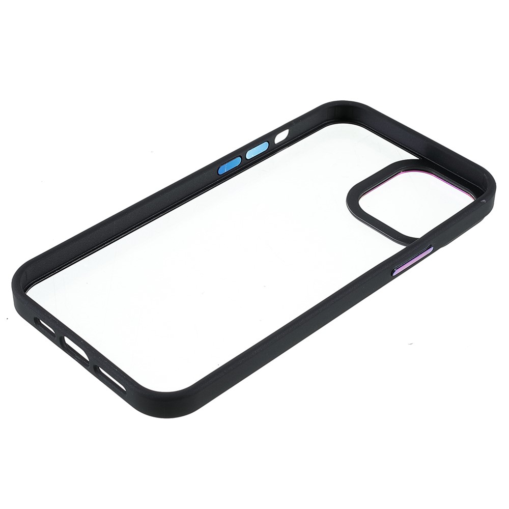 Multi-color Electroplating Metal Camera Lens Ring Buttons Fall-proof Back Cover TPU + Acrylic Hybrid Case for iPhone 12/12 Pro 6.1 inch - Black-7