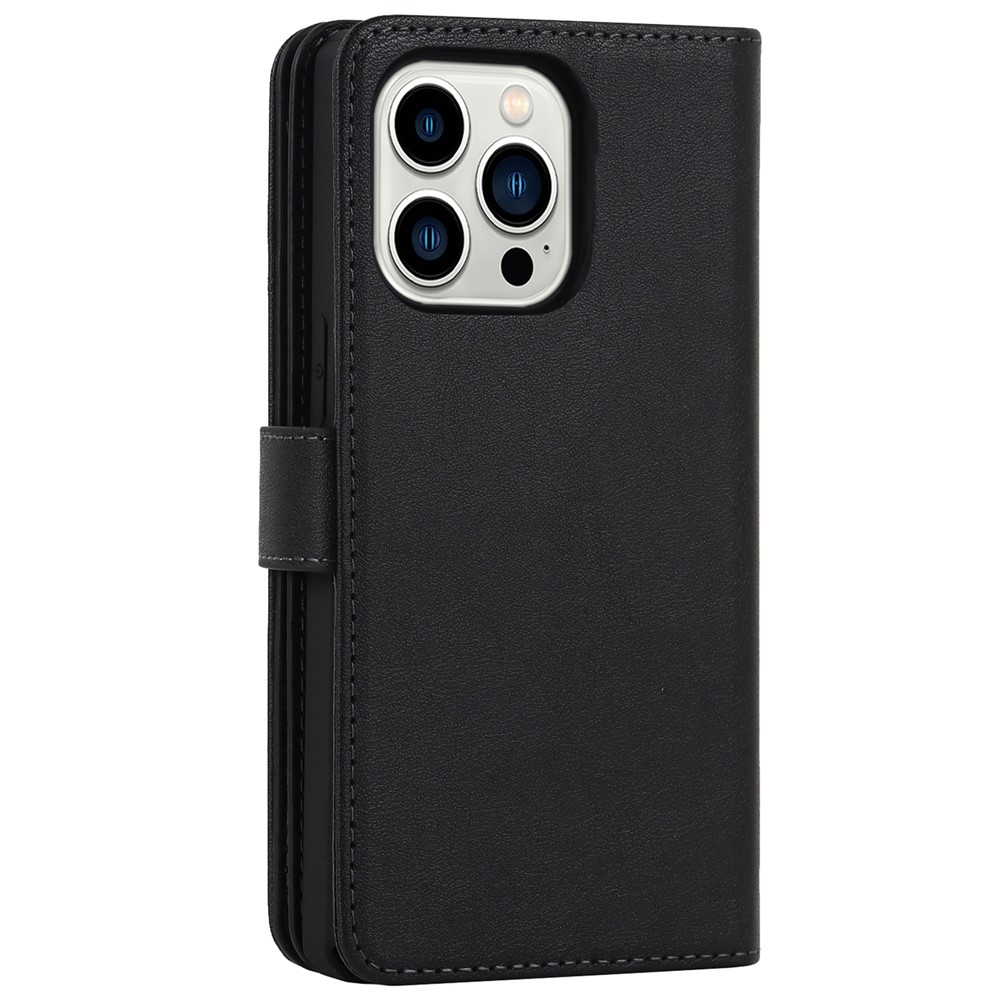 Detachable Design PU Leather Wallet Stand Drop Resistant Phone Case Shell with Wrist Strap for iPhone 13 Pro Max 6.7 inch - Black-3