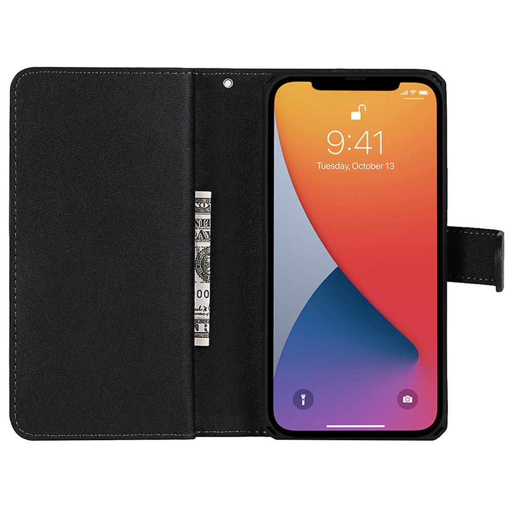 Detachable Design PU Leather Wallet Stand Drop Resistant Phone Case Shell with Wrist Strap for iPhone 13 Pro Max 6.7 inch - Black-6