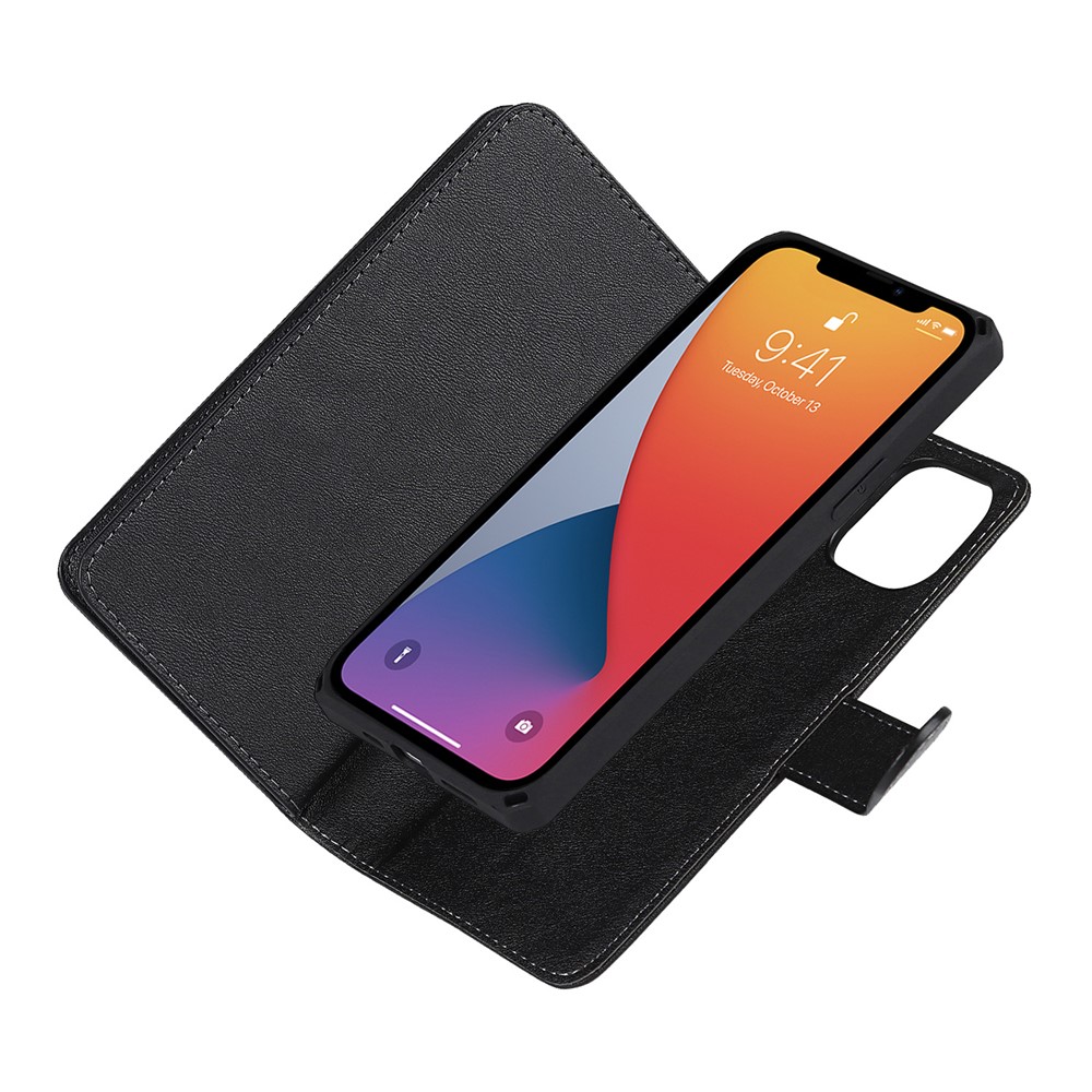 Detachable Design PU Leather Wallet Stand Drop Resistant Phone Case Shell with Wrist Strap for iPhone 13 Pro Max 6.7 inch - Black-9