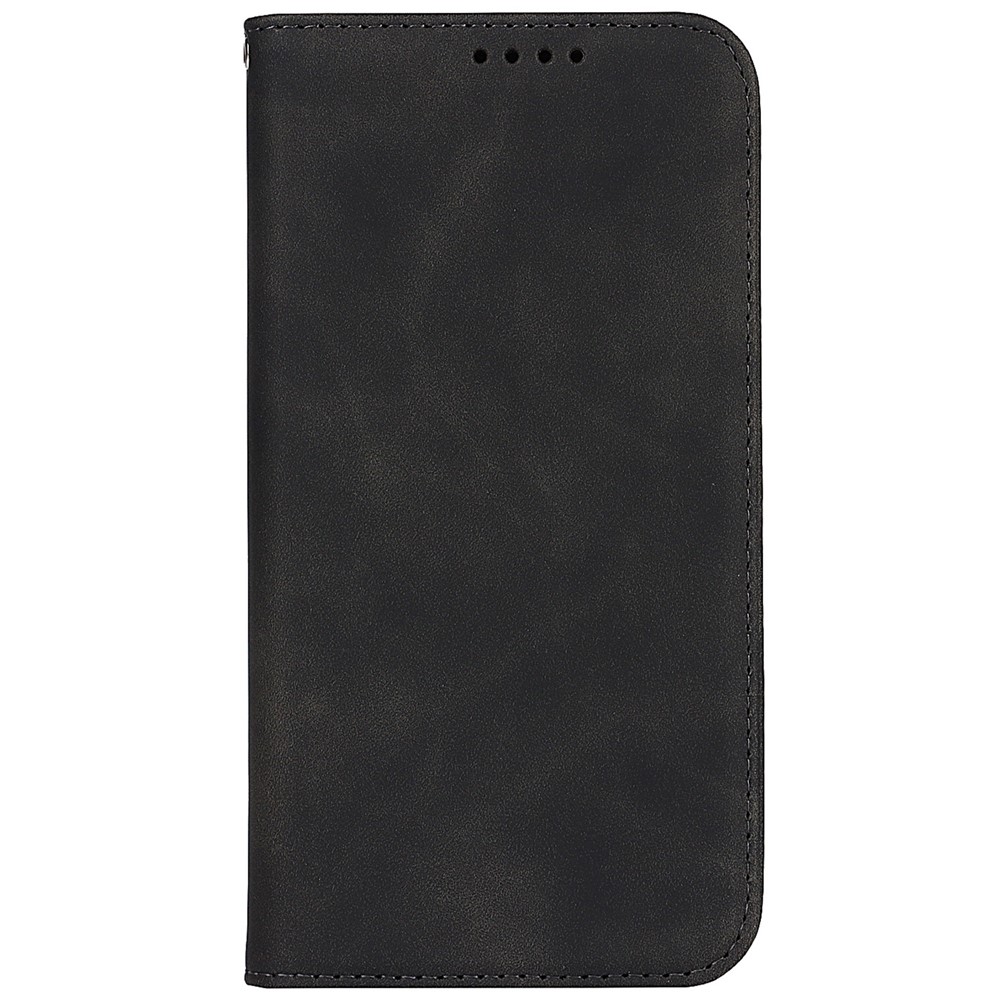 PU Leather Skin-touch Feeling Auto-absorbed Phone Case Shell with Wallet Stand for iPhone 13 6.1 inch - Black-2