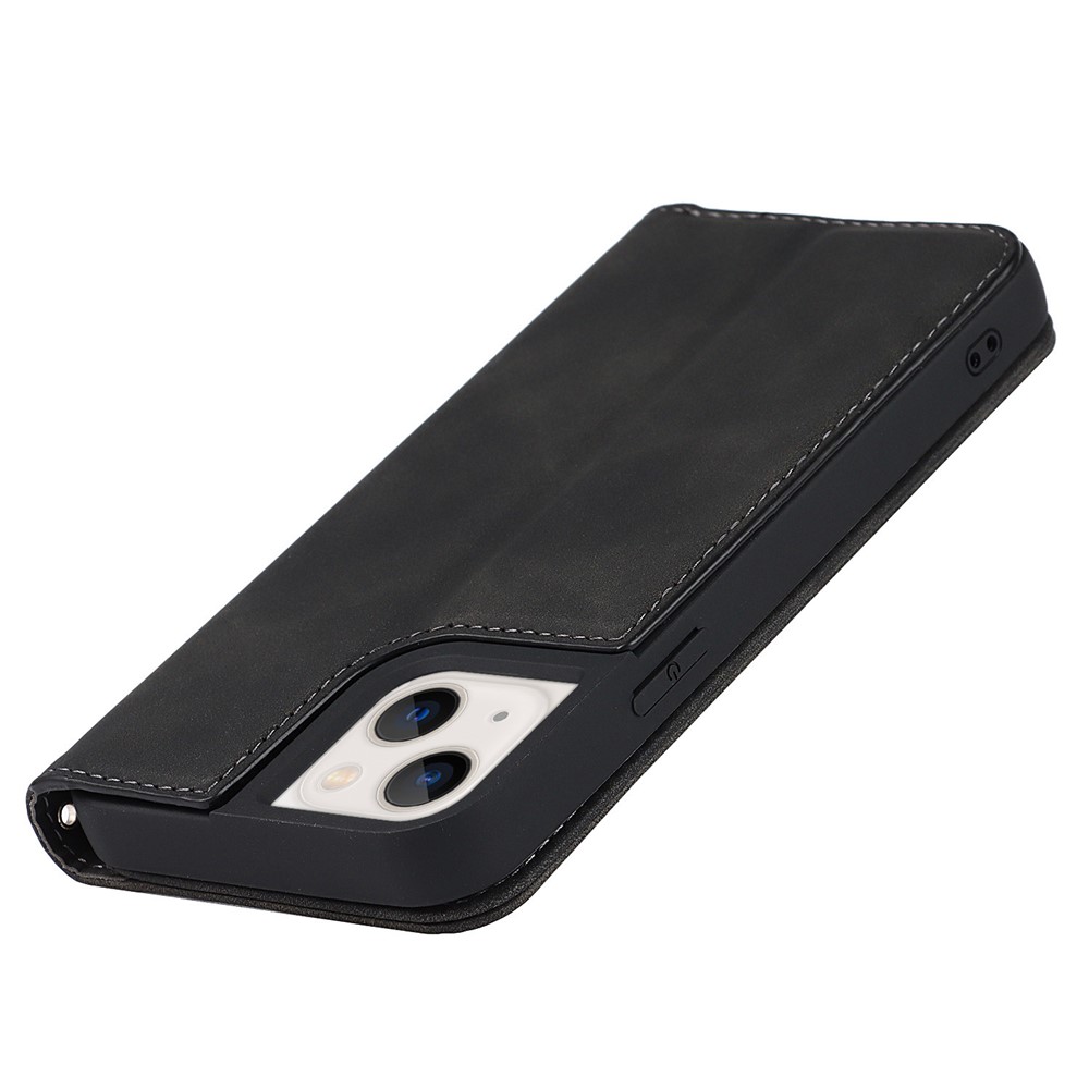 PU Leather Skin-touch Feeling Auto-absorbed Phone Case Shell with Wallet Stand for iPhone 13 6.1 inch - Black-9