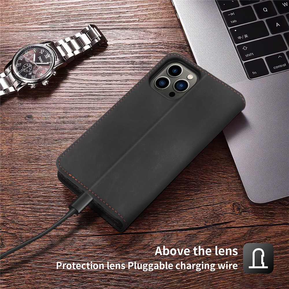 POLA 008 Series Retro PU Leather + Inner TPU Stand Hidden Magnetic Adsorption Shockproof Flip Wallet Case for iPhone 13 Pro Max 6.7 inch - Black-11