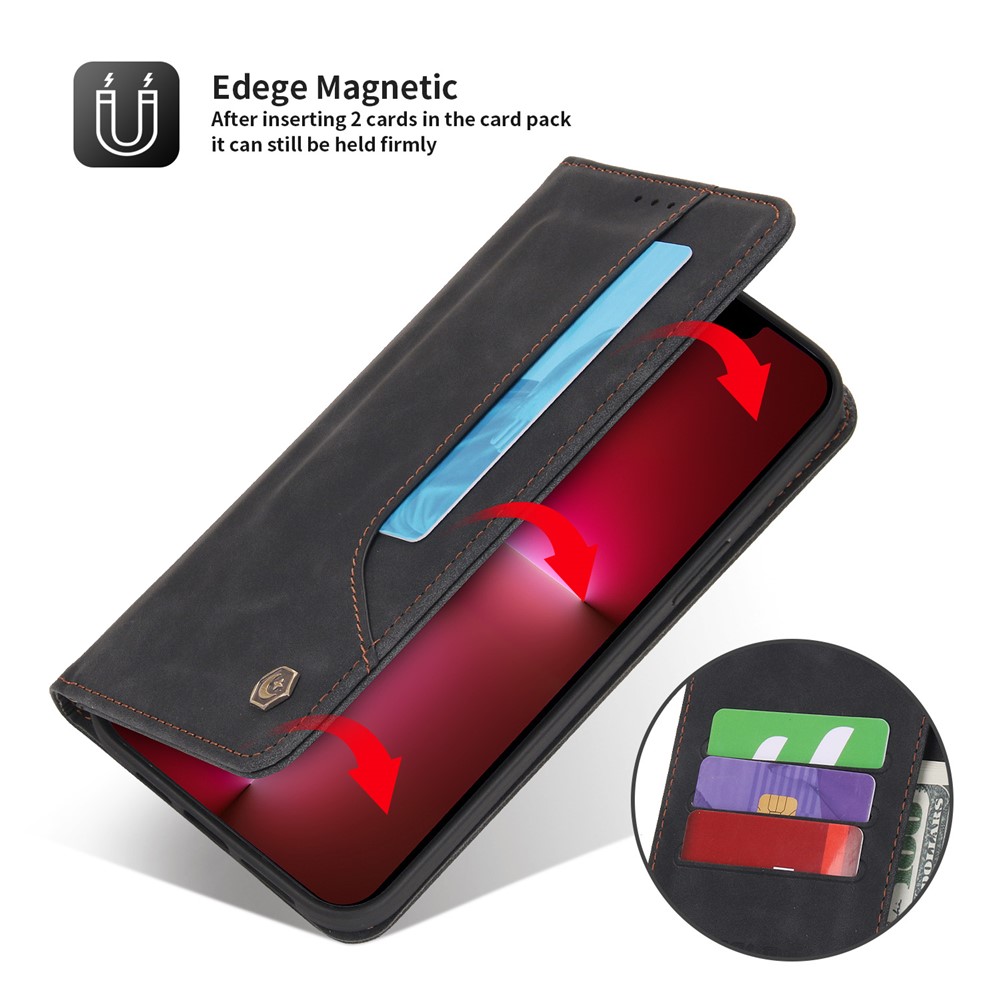 POLA 008 Series Retro PU Leather + Inner TPU Stand Hidden Magnetic Adsorption Shockproof Flip Wallet Case for iPhone 13 Pro Max 6.7 inch - Black-7