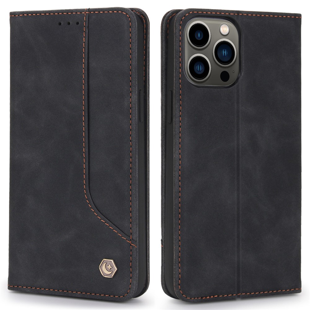 POLA 008 Series Auto Closing Magnetic Retro PU Leather Flip Wallet Phone Case with Stand for iPhone 13 Pro 6.1 inch - Black-1