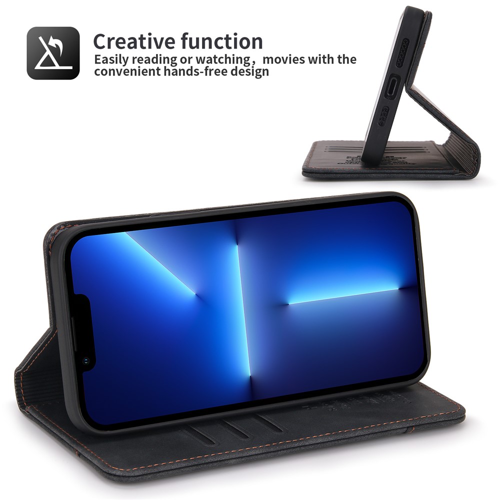 POLA 008 Series Auto Closing Magnetic Retro PU Leather Flip Wallet Phone Case with Stand for iPhone 13 Pro 6.1 inch - Black-5
