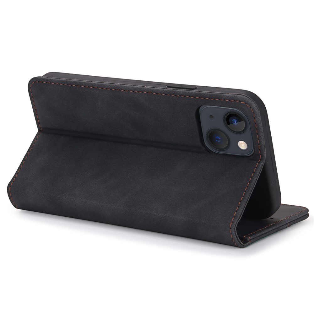 POLA 008 Series Viewing Stand Retro PU Leather Flip Wallet Case Full Body Magnetic Adsorption Protective Cover for iPhone 13 6.1 inch - Black-4
