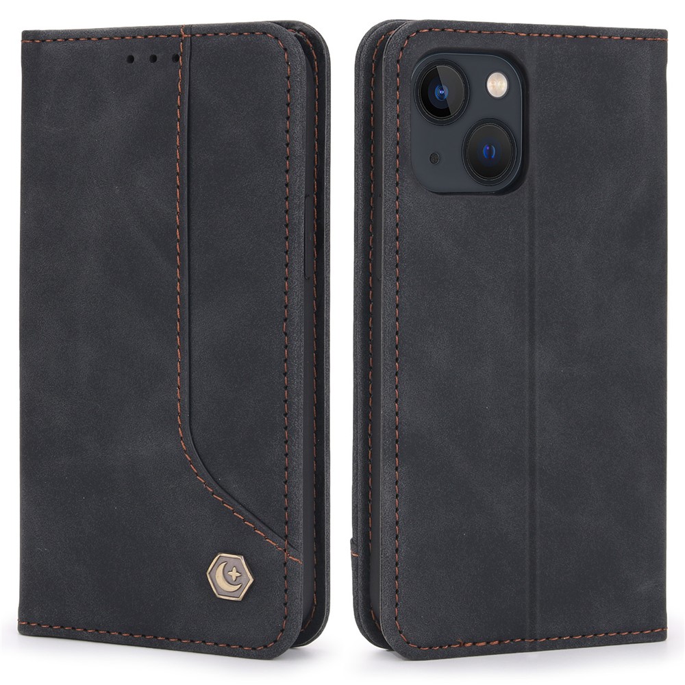 POLA 008 Series Auto Magnetic Closed Retro PU Leather Wallet Case Stand All-Round Protection Phone Cover for iPhone 13 mini 5.4 inch - Black-1