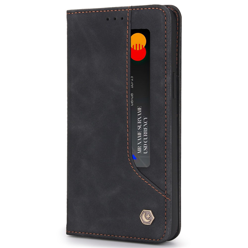 POLA 008 Series Auto Magnetic Closed Retro PU Leather Wallet Case Stand All-Round Protection Phone Cover for iPhone 13 mini 5.4 inch - Black-2