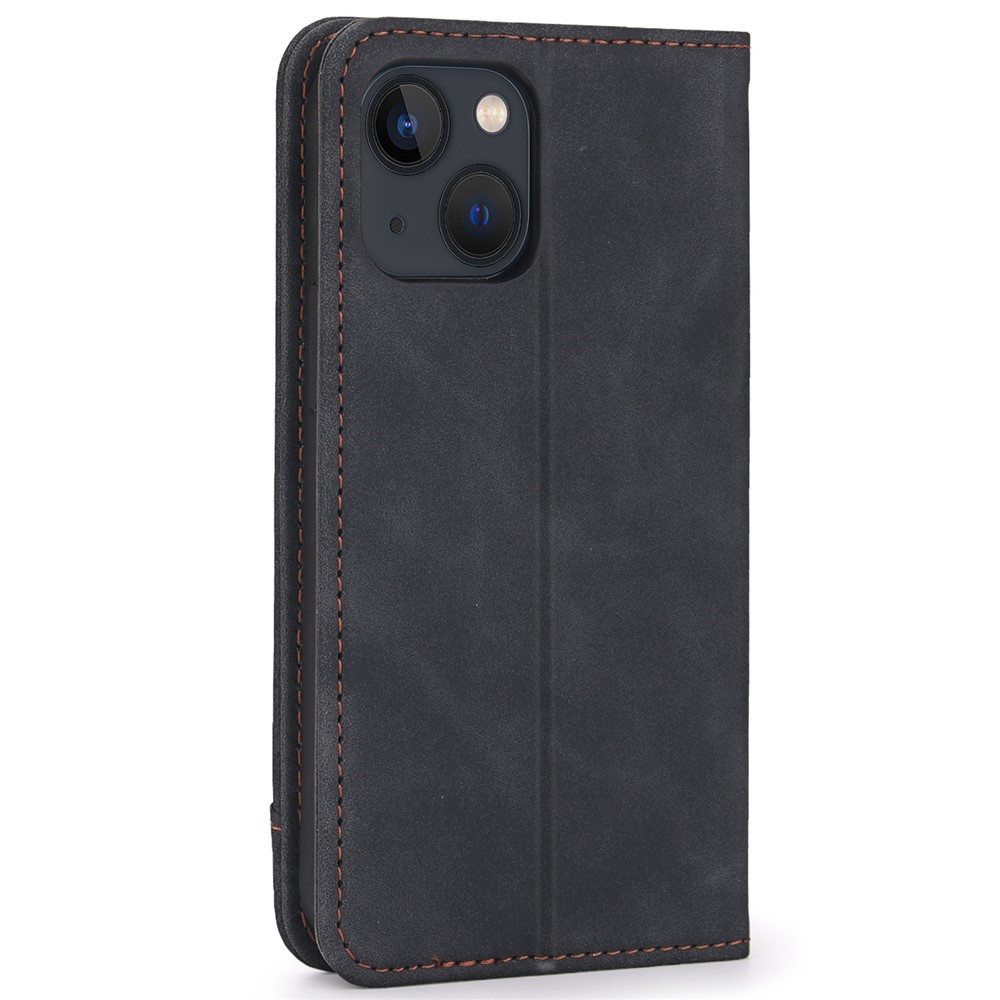 POLA 008 Series Auto Magnetic Closed Retro PU Leather Wallet Case Stand All-Round Protection Phone Cover for iPhone 13 mini 5.4 inch - Black-3