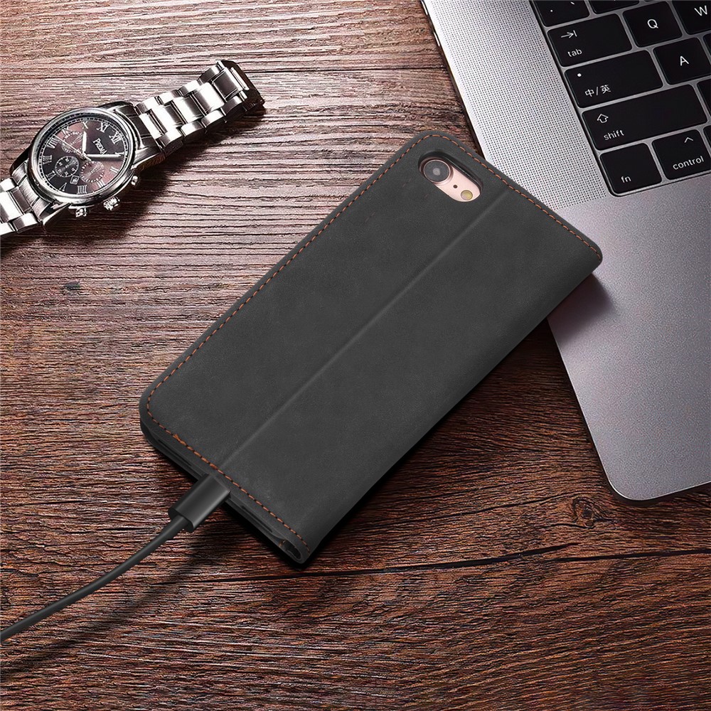 POLA 008 Series Full Protection Retro PU Leather Wallet Phone Case Flip Stand Auto Magnetic Closed Cover for iPhone 7 / 8 4.7 inch / SE (2nd Generation) - Black-11