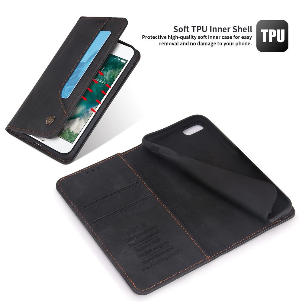 POLA 008 Series Full Protection Retro PU Leather Wallet Phone Case Flip Stand Auto Magnetic Closed Cover for iPhone 7 / 8 4.7 inch / SE (2nd Generation) - Black-8
