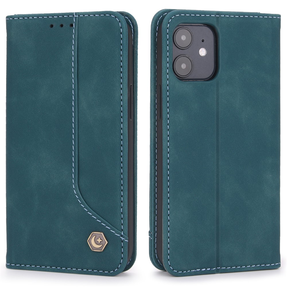 POLA 008 Series Wallet Design PU Leather Retro Folio Flip Case Stand Magnetic Auto-absorbed Shockproof Protection Cover for iPhone 12 mini 5.4 inch - Blue