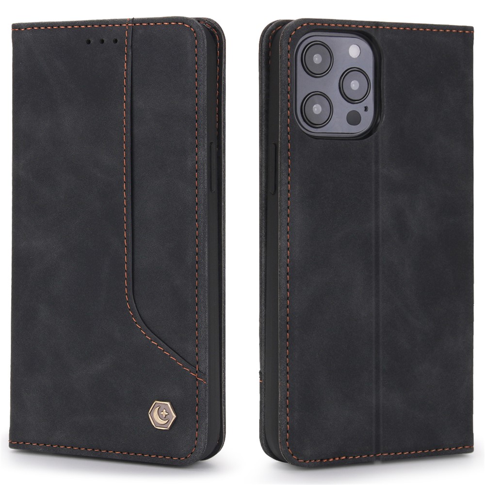 POLA 008 Series Vintage PU Leather Flip Wallet Case Auto Closing Magnetic Shockproof Protective Phone Cover with Stand for iPhone 11 Pro Max 6.5 inch - Black