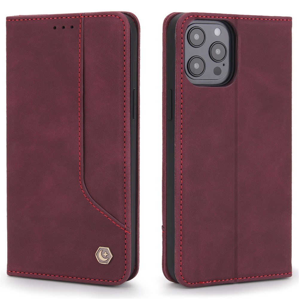 POLA 008 Series Vintage PU Leather Flip Wallet Case Auto Closing Magnetic Shockproof Protective Phone Cover with Stand for iPhone 11 Pro Max 6.5 inch - Wine Red