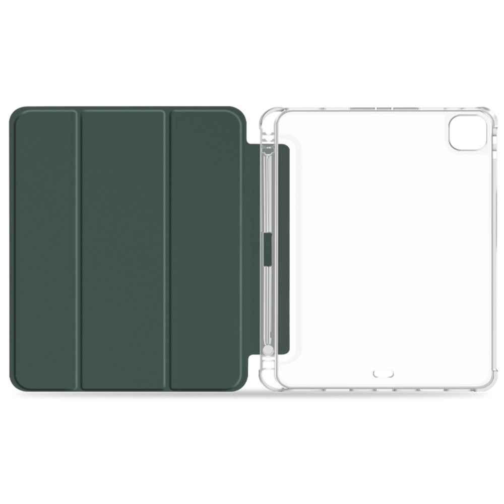 Anti-drop Trifold Stand Protective Cover Shockproof Transparent Tablet Case with Pencil Holder for iPad Pro 12.9-inch (2021) - Midnight Green-6