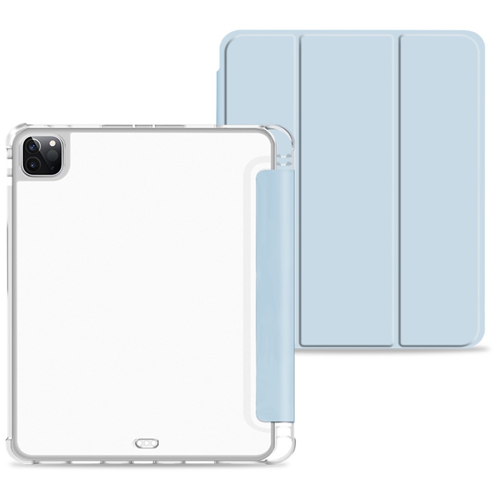 Anti-drop Trifold Stand Protective Cover Shockproof Transparent Tablet Case with Pencil Holder for iPad Pro 12.9-inch (2021) - Blue