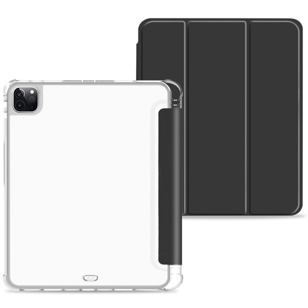 Anti-drop Trifold Stand Protective Cover Shockproof Transparent Tablet Case with Pencil Holder for iPad Pro 12.9-inch (2021) - Black