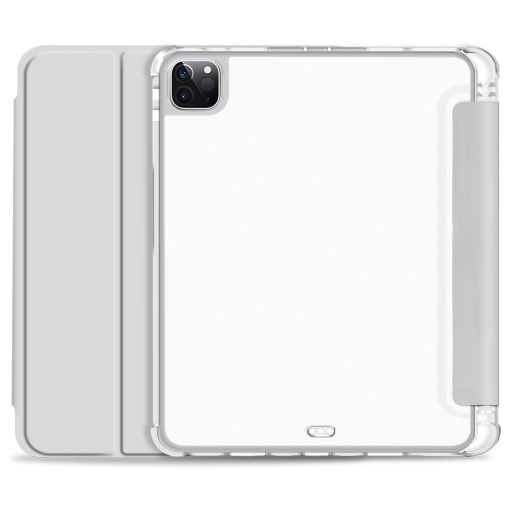 Anti-drop Trifold Stand Protective Cover Shockproof Transparent Tablet Case with Pencil Holder for iPad Pro 12.9-inch (2021) - Grey