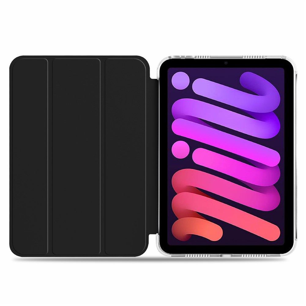 Stylish Auto Wake/Sleep PU Leather+PC+TPU Tri-fold Stand Tablet Well-protected Cover Case for iPad mini (2021) - Black-4