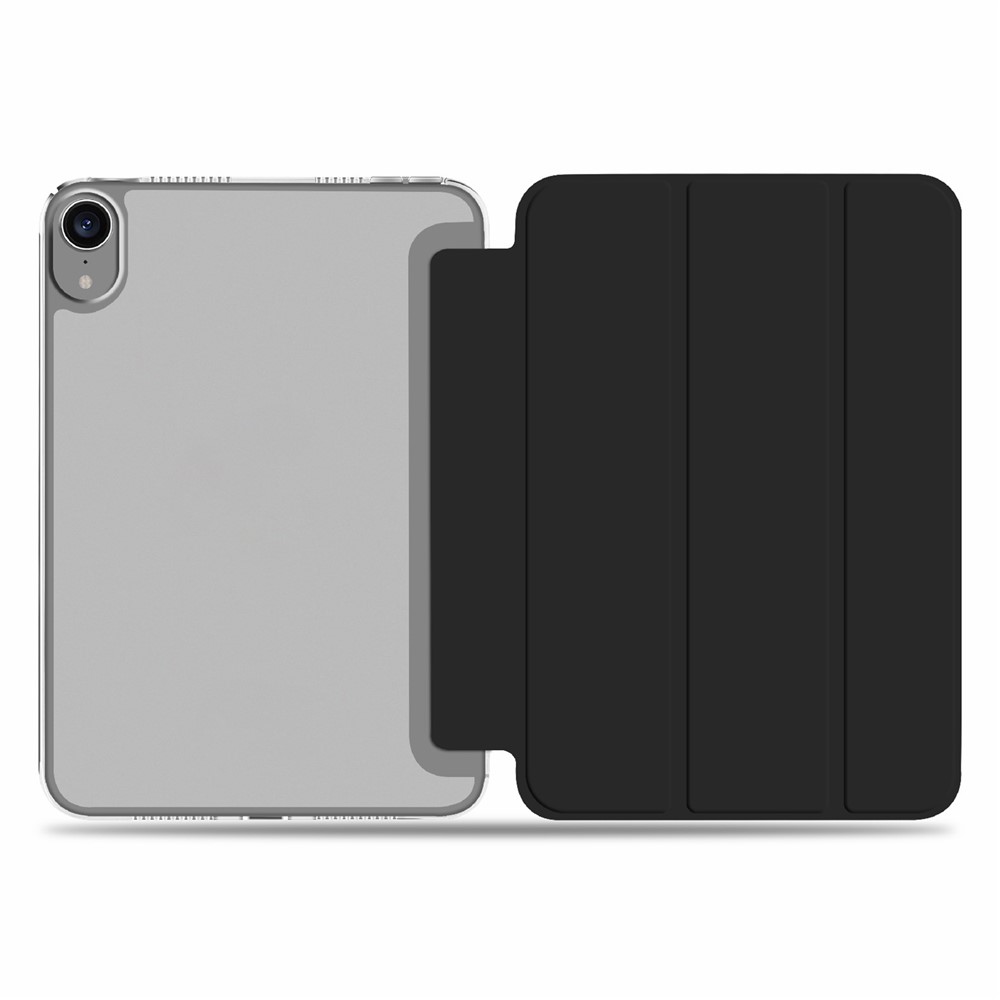Stylish Auto Wake/Sleep PU Leather+PC+TPU Tri-fold Stand Tablet Well-protected Cover Case for iPad mini (2021) - Black-5