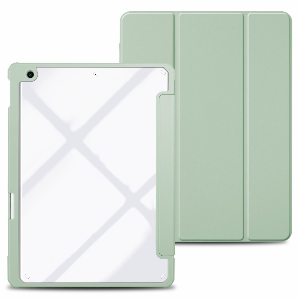 Trifold Stand Auto Sleep/Wake Tablet Case for iPad 10.2 (2021)/(2020)/(2019), PU Leather + Acrylic + TPU Protective Cover - Light Green