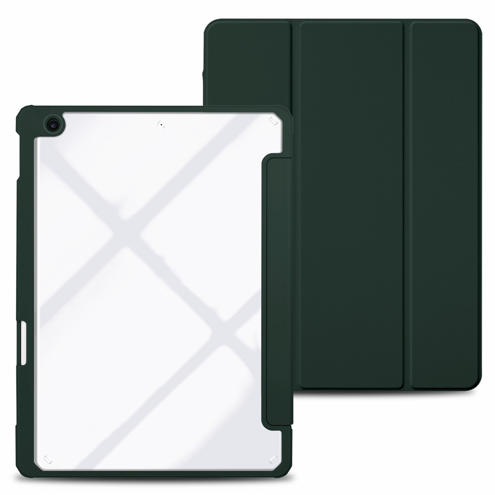Trifold Stand Auto Sleep/Wake Tablet Case for iPad 10.2 (2021)/(2020)/(2019), PU Leather + Acrylic + TPU Protective Cover - Army Green